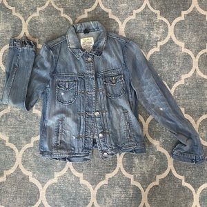 J. Crew Button Front Denim Jacket S Destroyed Blue Fade
